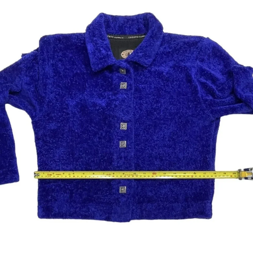 COUNTY CLOTHING‎ Cropped Fleece Jacket Women's Small Blue/Purple Artsy Buttons - Picture 11 of 15